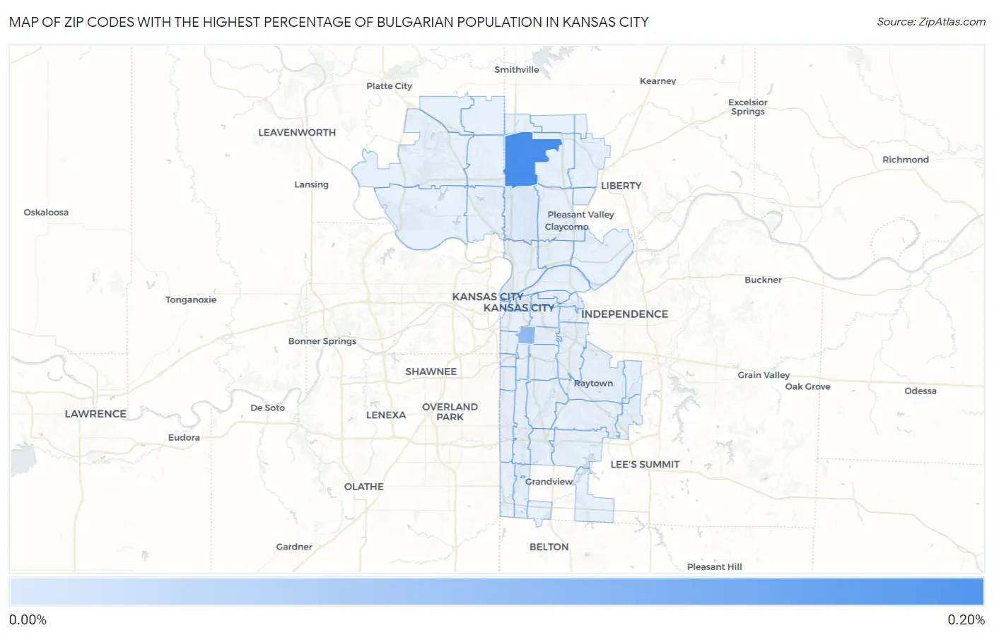 Zip Codes with the Highest Percentage of Bulgarian Population in Kansas City Map