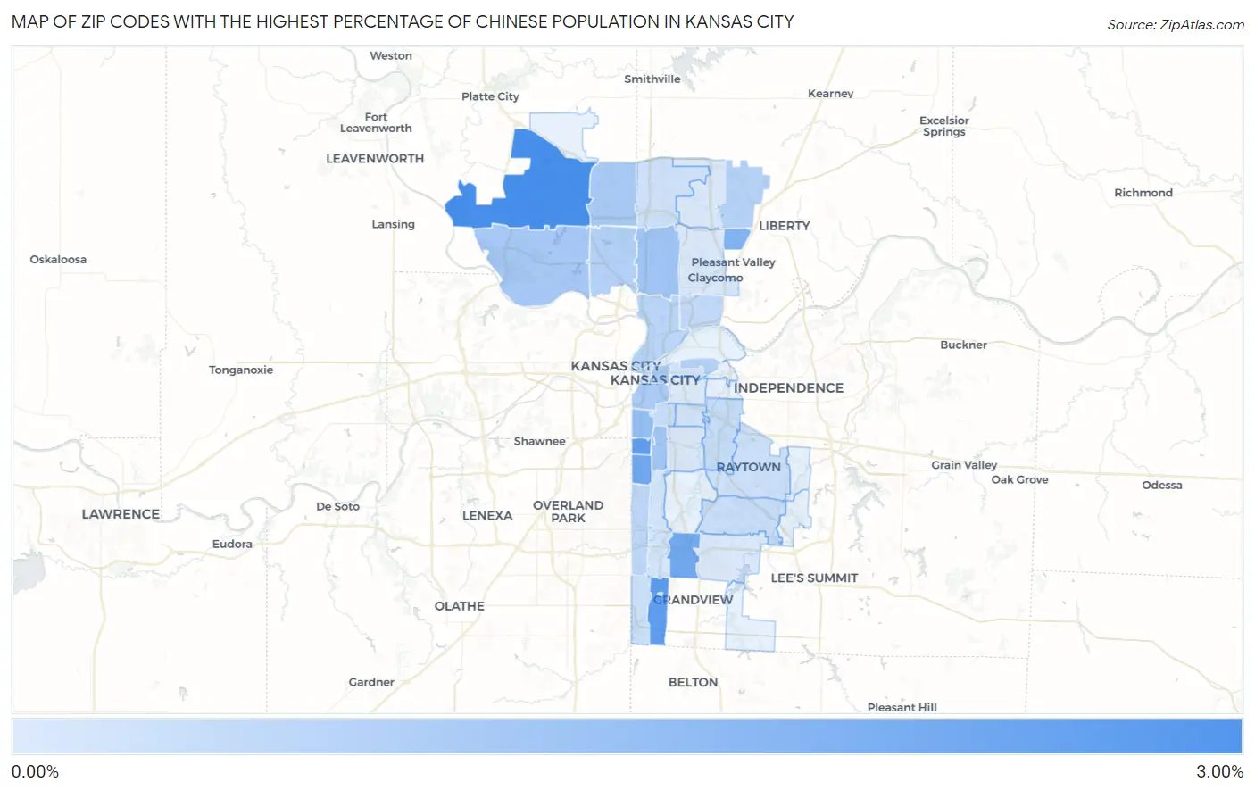 Zip Codes with the Highest Percentage of Chinese Population in Kansas City Map