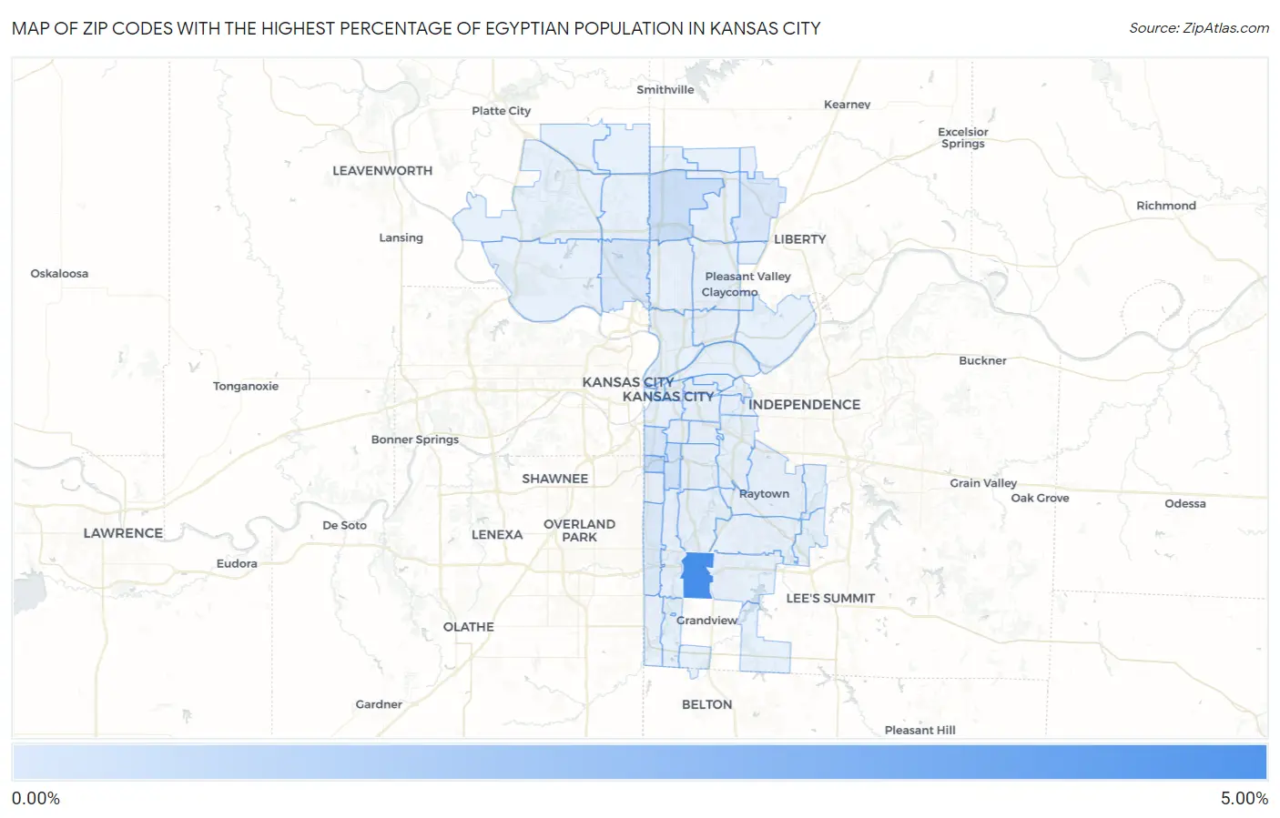 Zip Codes with the Highest Percentage of Egyptian Population in Kansas City Map