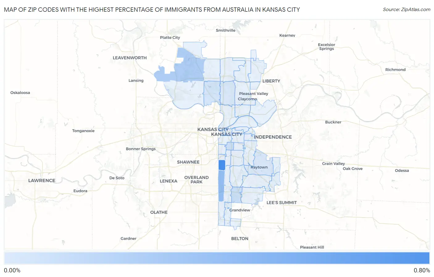 Zip Codes with the Highest Percentage of Immigrants from Australia in Kansas City Map