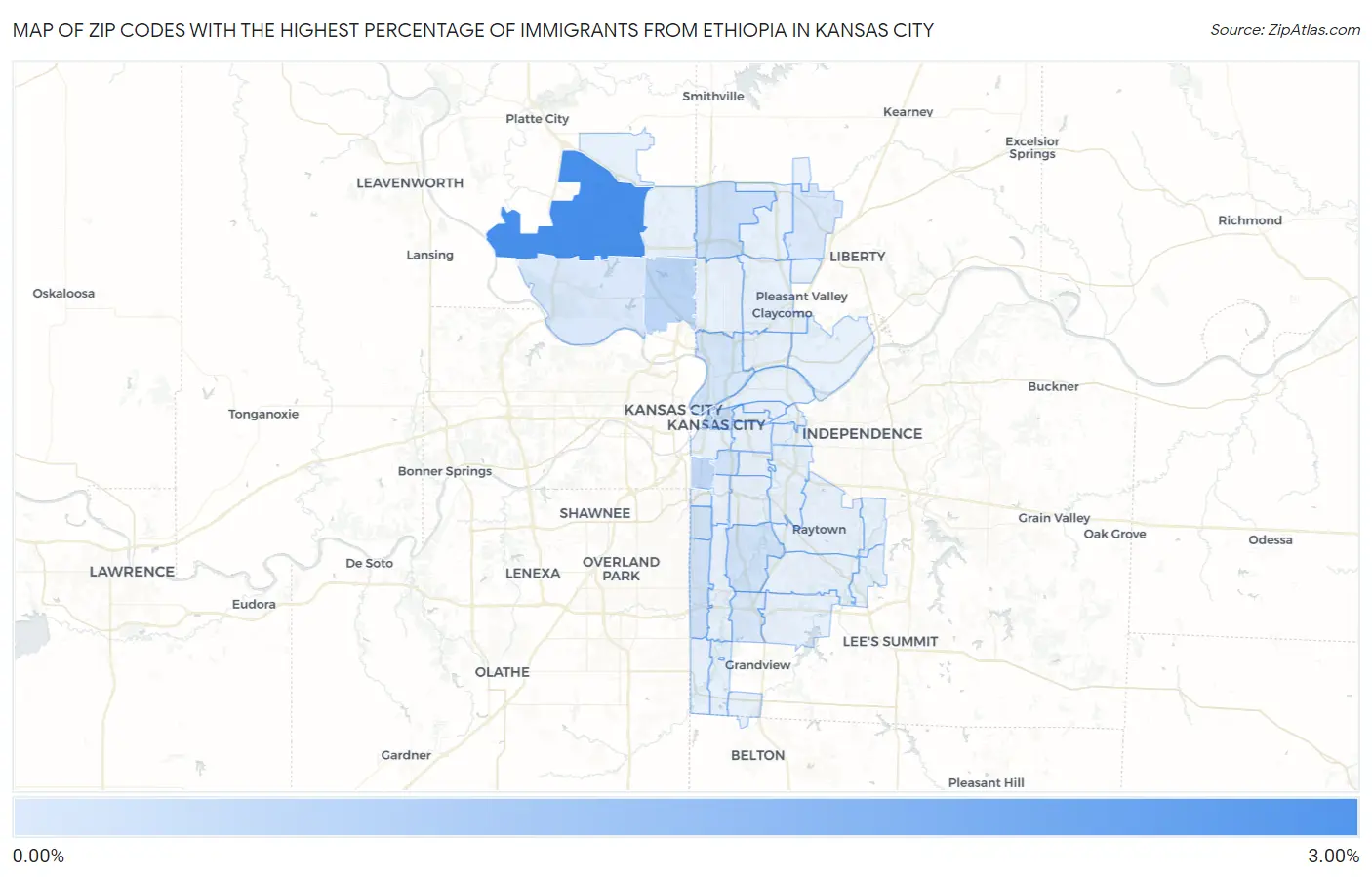 Zip Codes with the Highest Percentage of Immigrants from Ethiopia in Kansas City Map