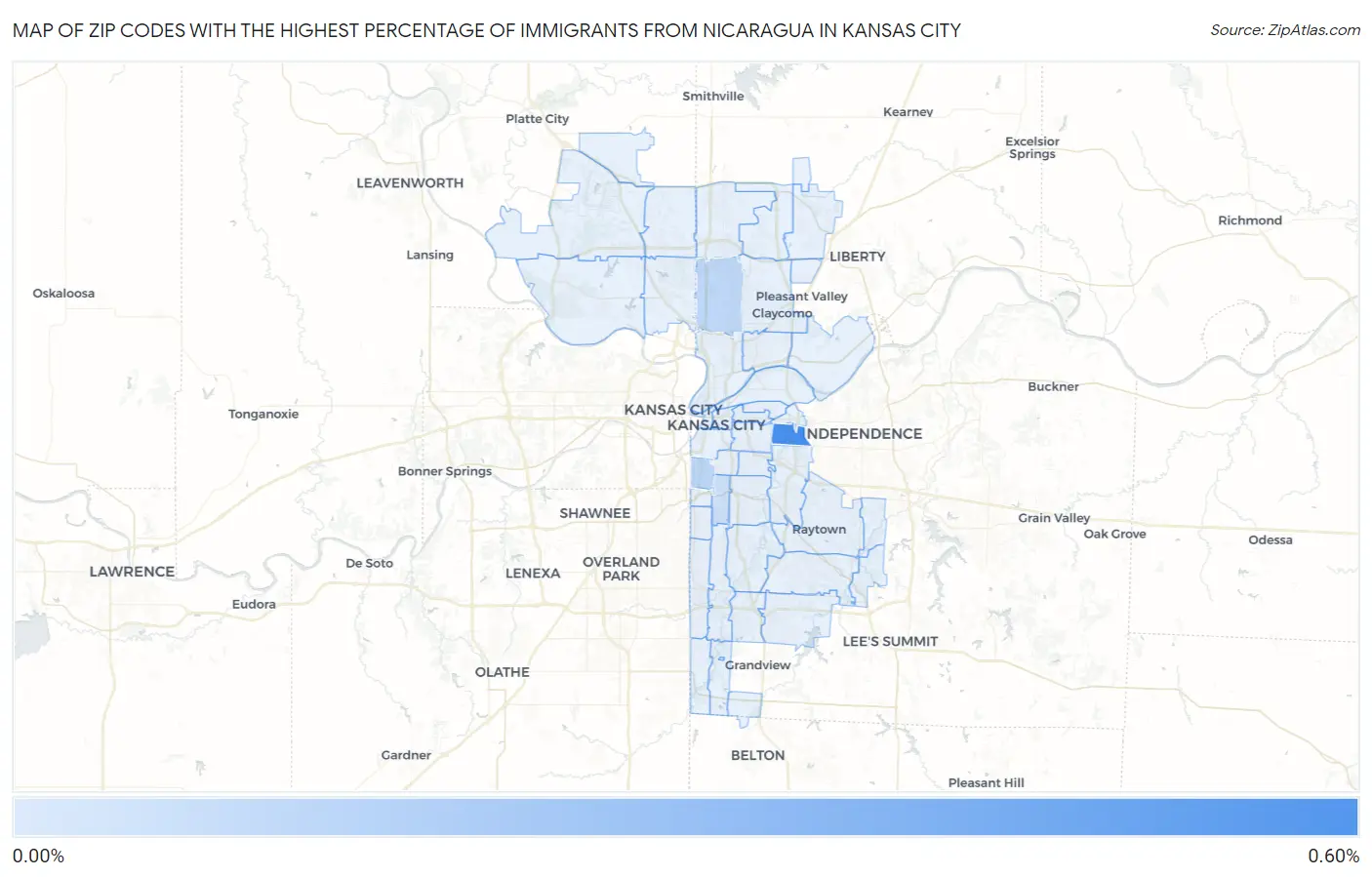 Zip Codes with the Highest Percentage of Immigrants from Nicaragua in Kansas City Map