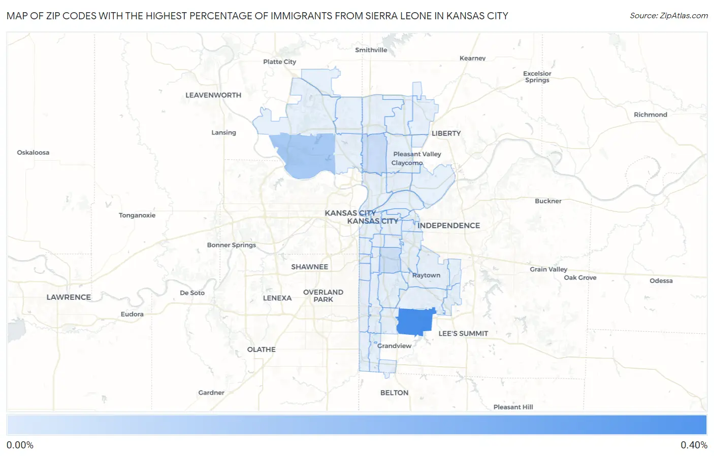 Zip Codes with the Highest Percentage of Immigrants from Sierra Leone in Kansas City Map