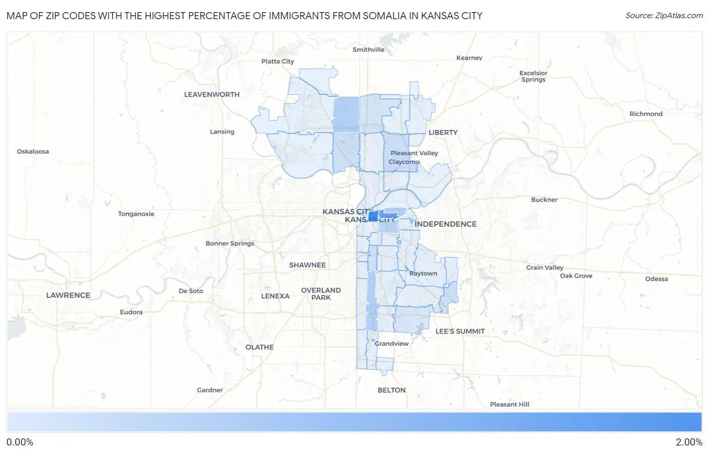 Zip Codes with the Highest Percentage of Immigrants from Somalia in Kansas City Map