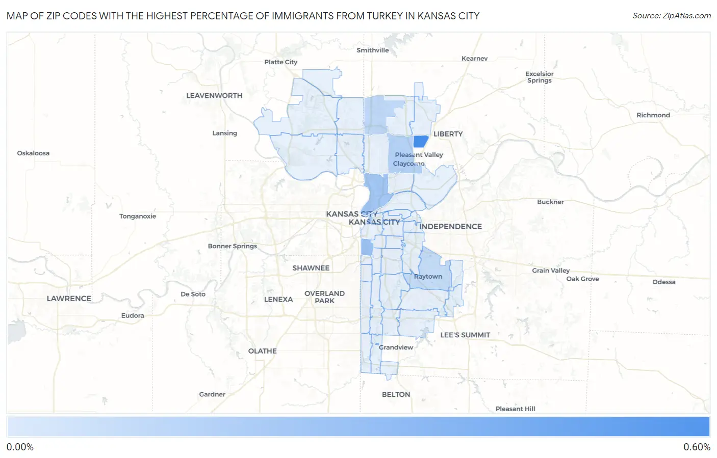 Zip Codes with the Highest Percentage of Immigrants from Turkey in Kansas City Map