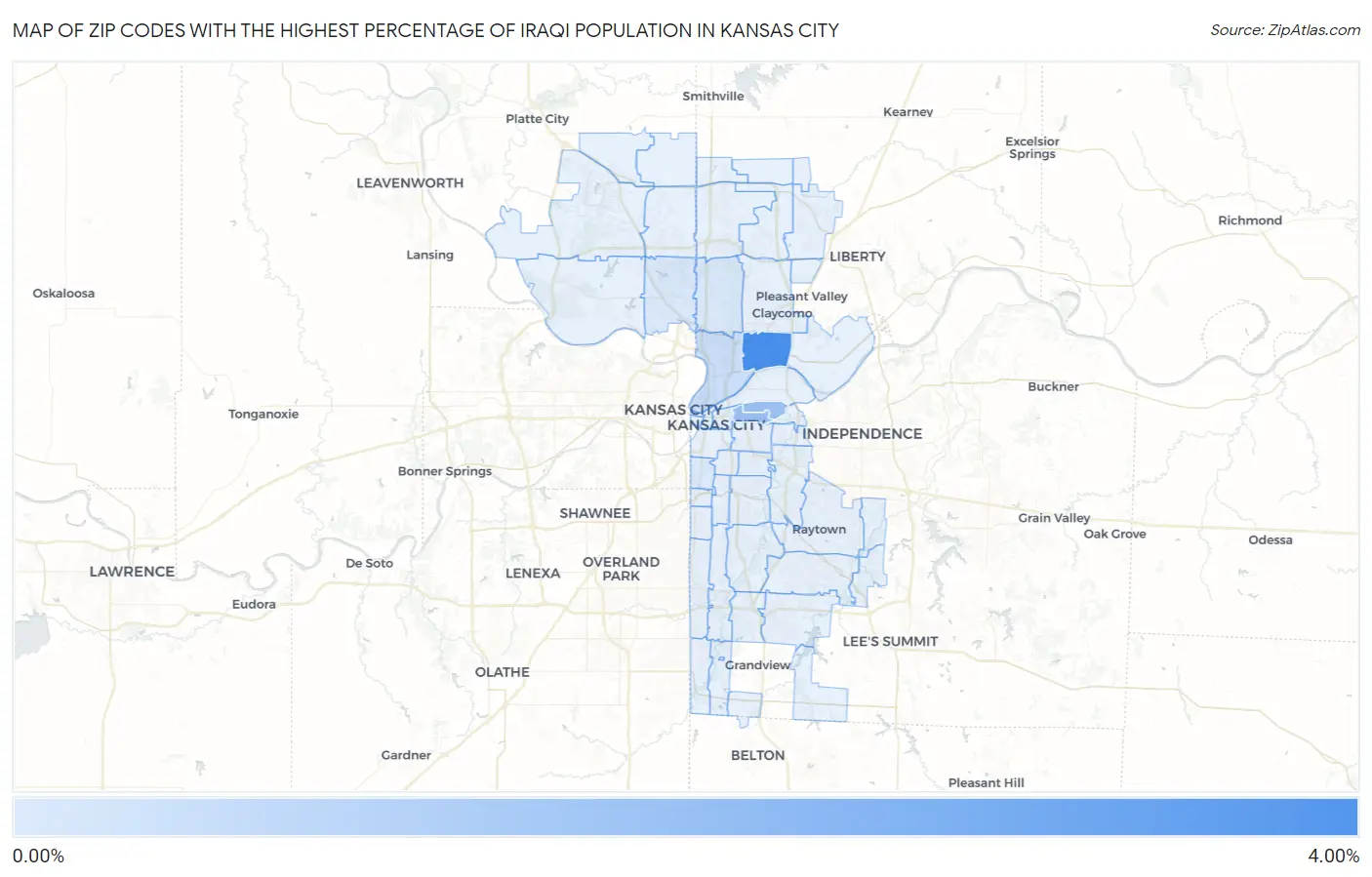 Zip Codes with the Highest Percentage of Iraqi Population in Kansas City Map