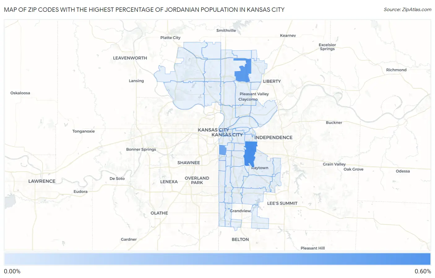 Zip Codes with the Highest Percentage of Jordanian Population in Kansas City Map