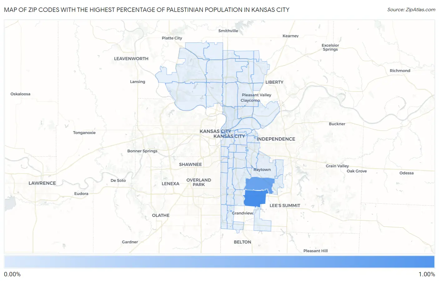 Zip Codes with the Highest Percentage of Palestinian Population in Kansas City Map