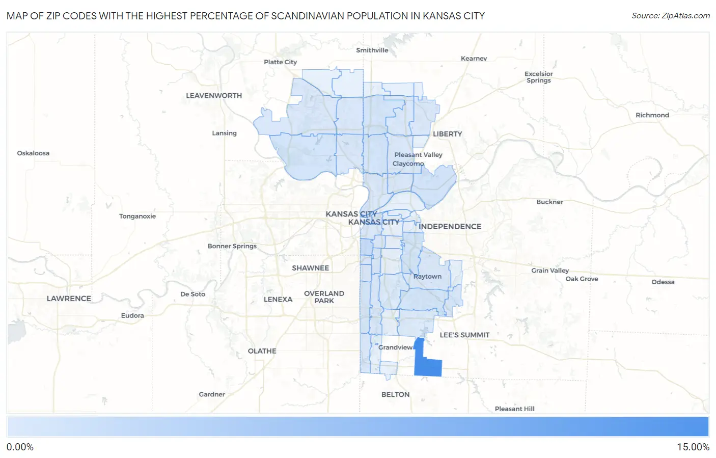 Zip Codes with the Highest Percentage of Scandinavian Population in Kansas City Map
