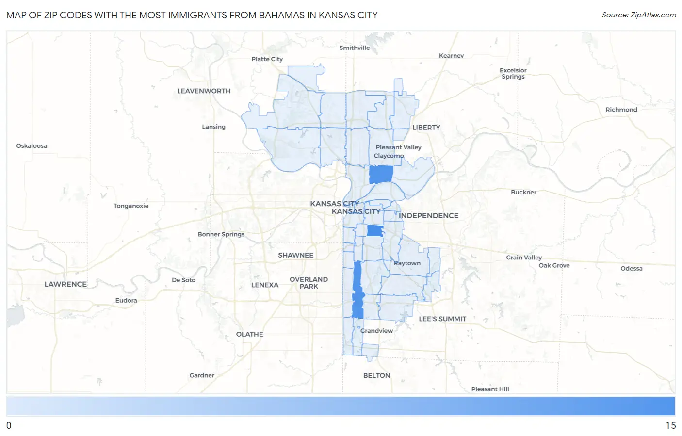 Zip Codes with the Most Immigrants from Bahamas in Kansas City Map