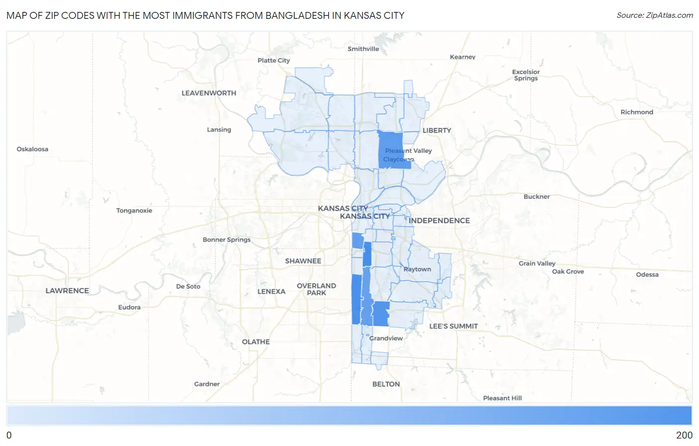 Zip Codes with the Most Immigrants from Bangladesh in Kansas City Map
