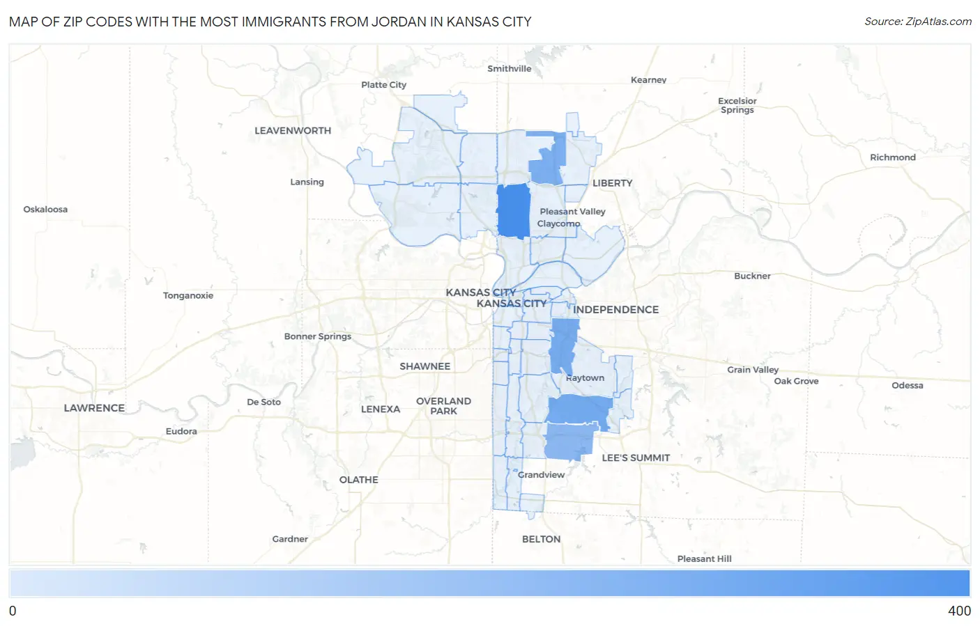 Zip Codes with the Most Immigrants from Jordan in Kansas City Map