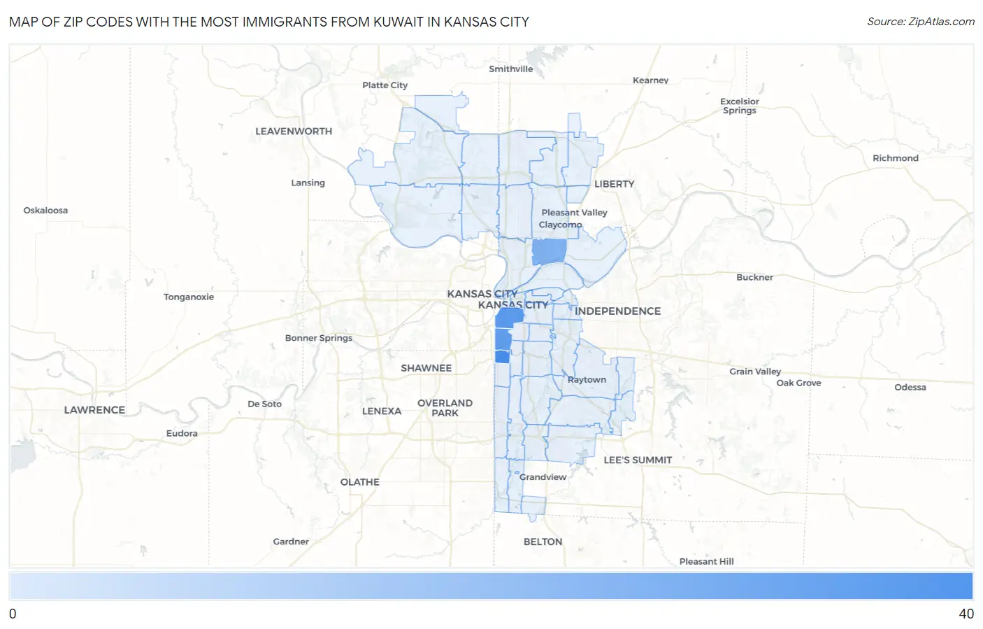 Zip Codes with the Most Immigrants from Kuwait in Kansas City Map