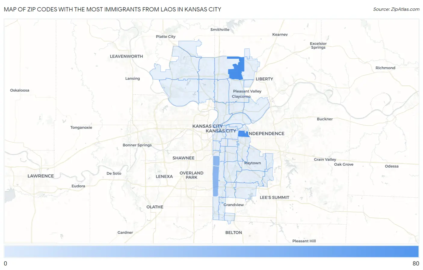 Zip Codes with the Most Immigrants from Laos in Kansas City Map