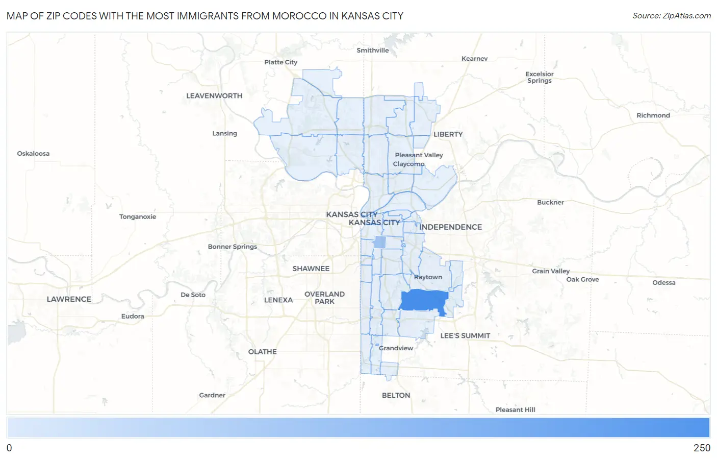 Zip Codes with the Most Immigrants from Morocco in Kansas City Map