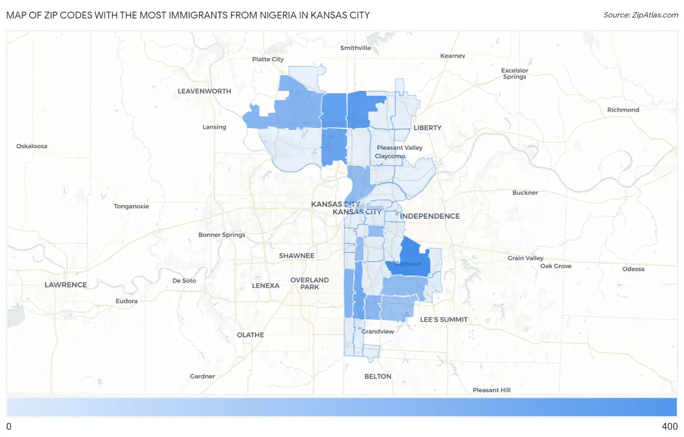 Zip Codes with the Most Immigrants from Nigeria in Kansas City Map