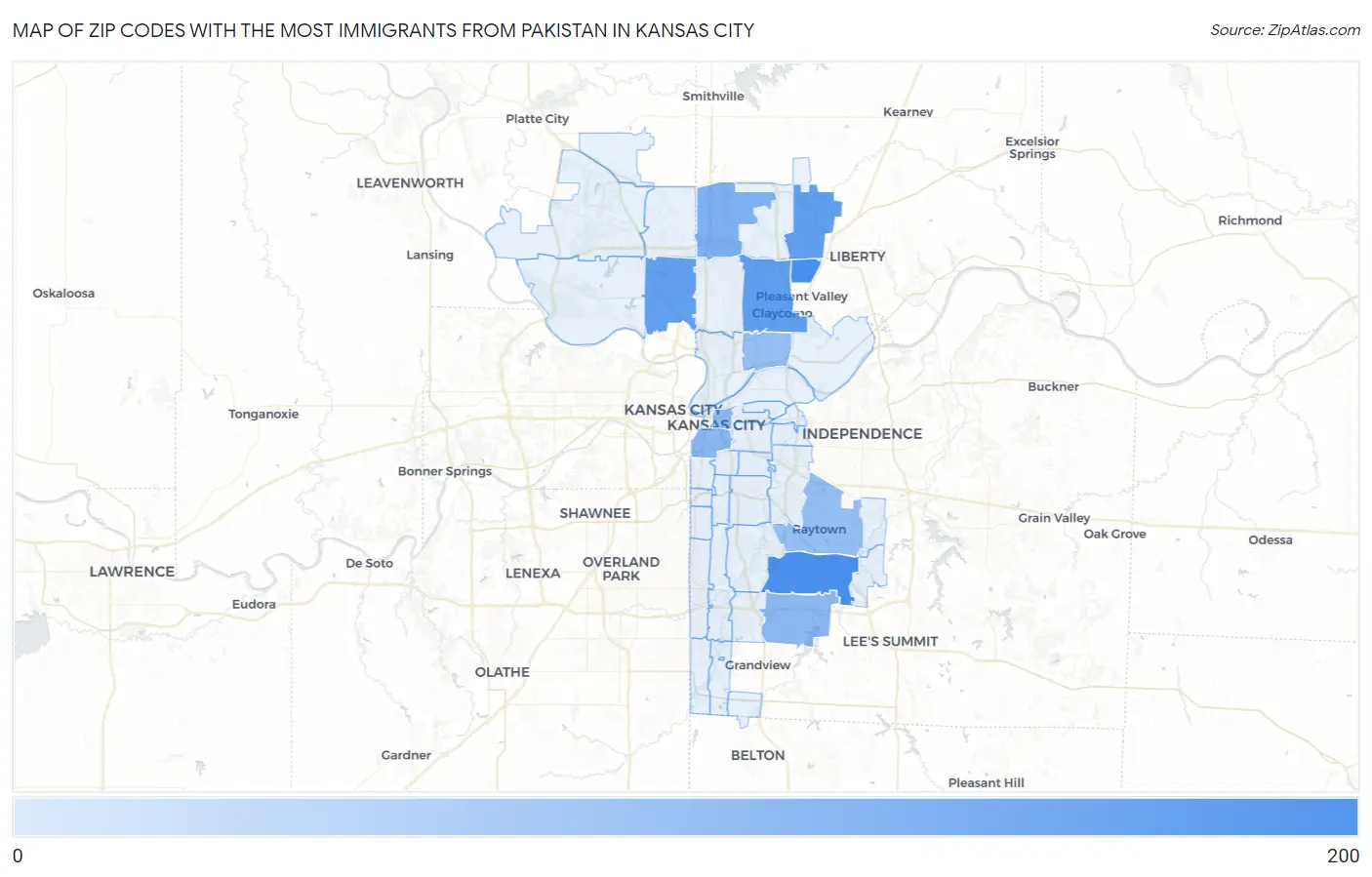 Zip Codes with the Most Immigrants from Pakistan in Kansas City Map