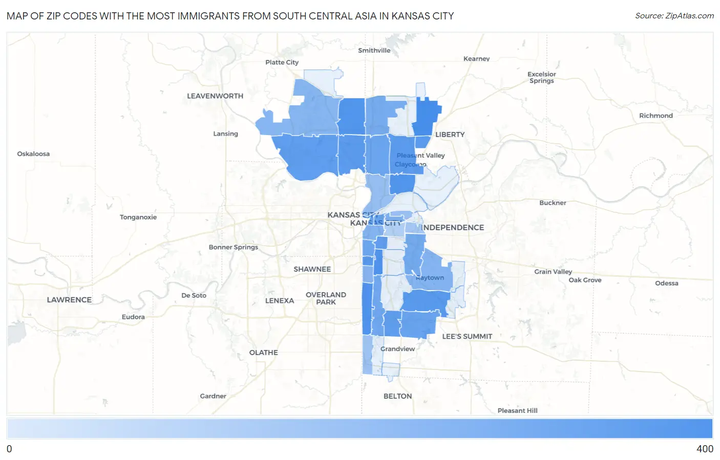 Zip Codes with the Most Immigrants from South Central Asia in Kansas City Map