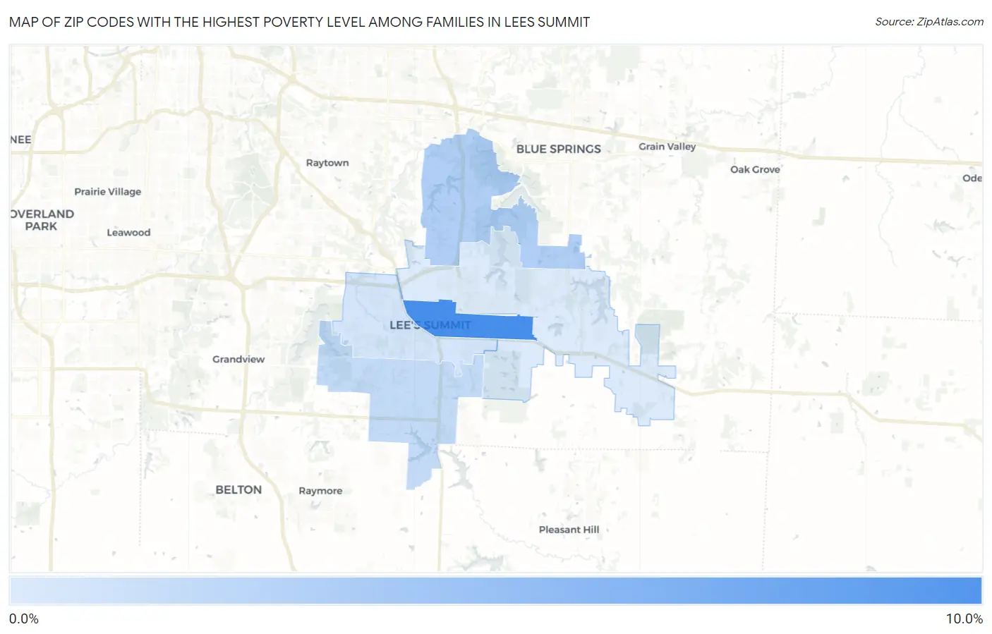 Zip Codes with the Highest Poverty Level Among Families in Lees Summit Map
