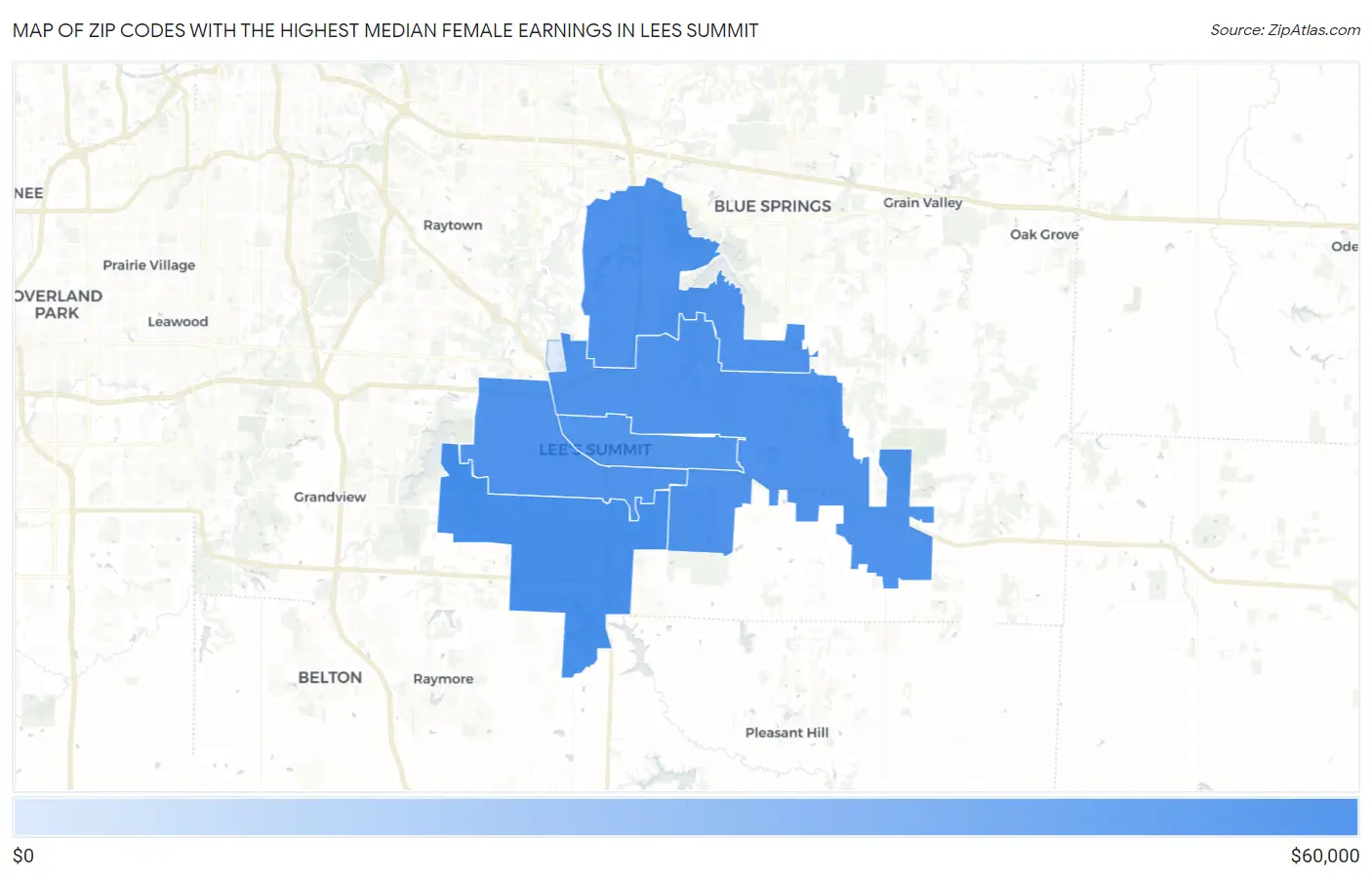 Zip Codes with the Highest Median Female Earnings in Lees Summit Map