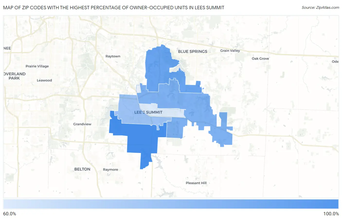 Zip Codes with the Highest Percentage of Owner-Occupied Units in Lees Summit Map