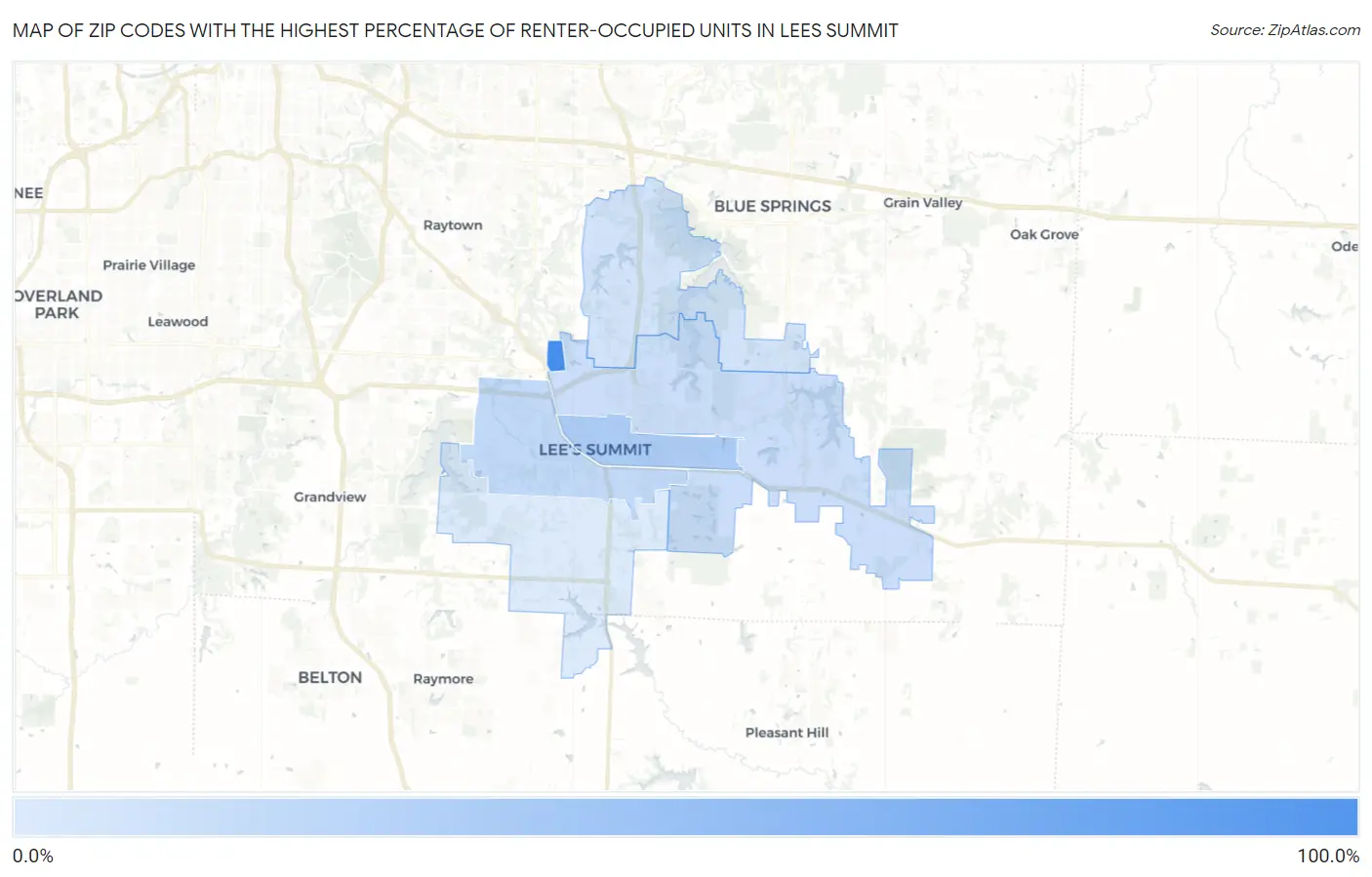Zip Codes with the Highest Percentage of Renter-Occupied Units in Lees Summit Map