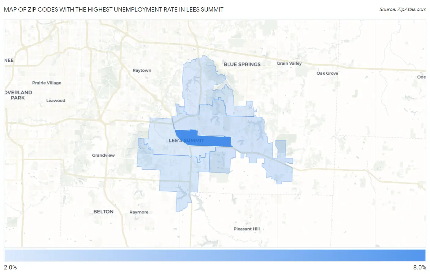 Zip Codes with the Highest Unemployment Rate in Lees Summit Map