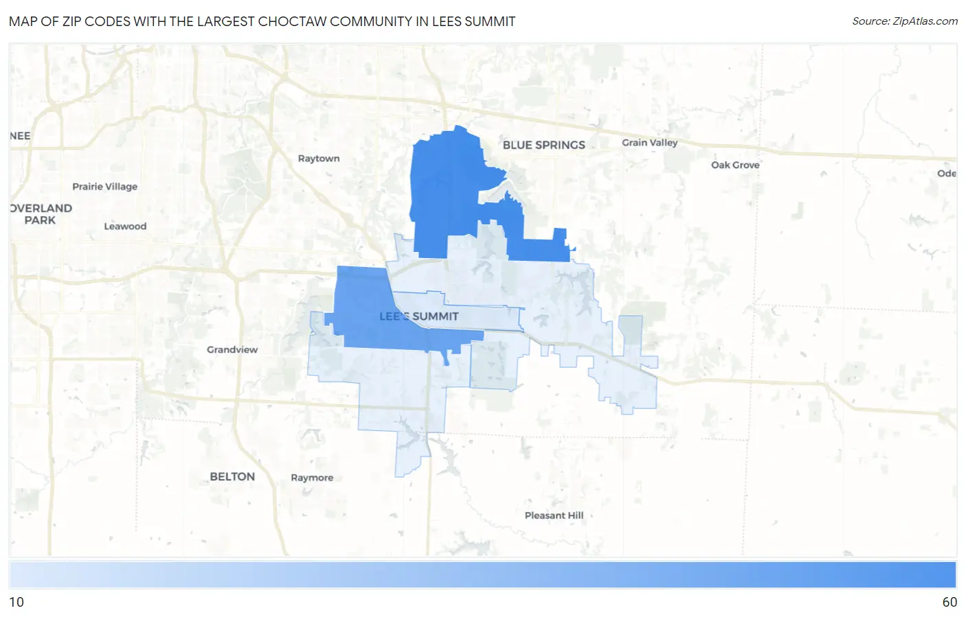 Zip Codes with the Largest Choctaw Community in Lees Summit Map