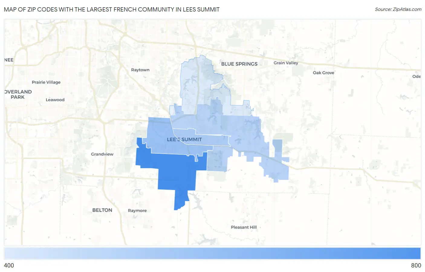 Zip Codes with the Largest French Community in Lees Summit Map