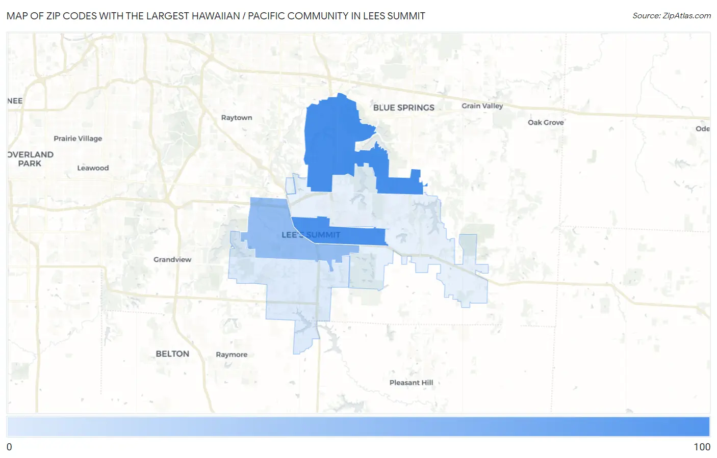 Zip Codes with the Largest Hawaiian / Pacific Community in Lees Summit Map