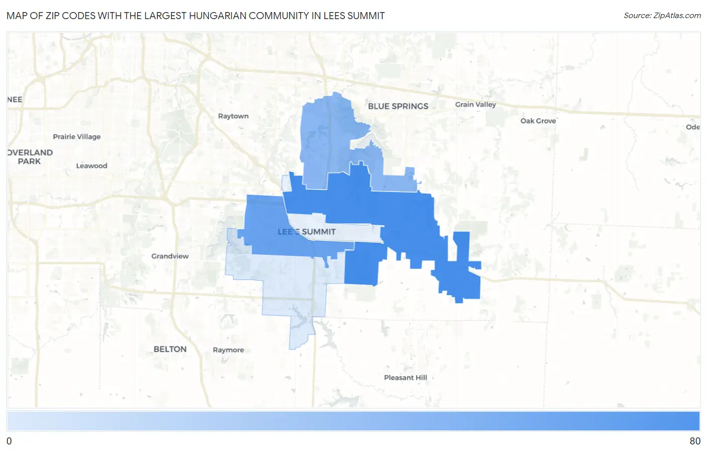 Zip Codes with the Largest Hungarian Community in Lees Summit Map