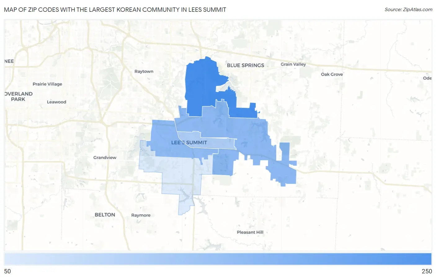 Zip Codes with the Largest Korean Community in Lees Summit Map