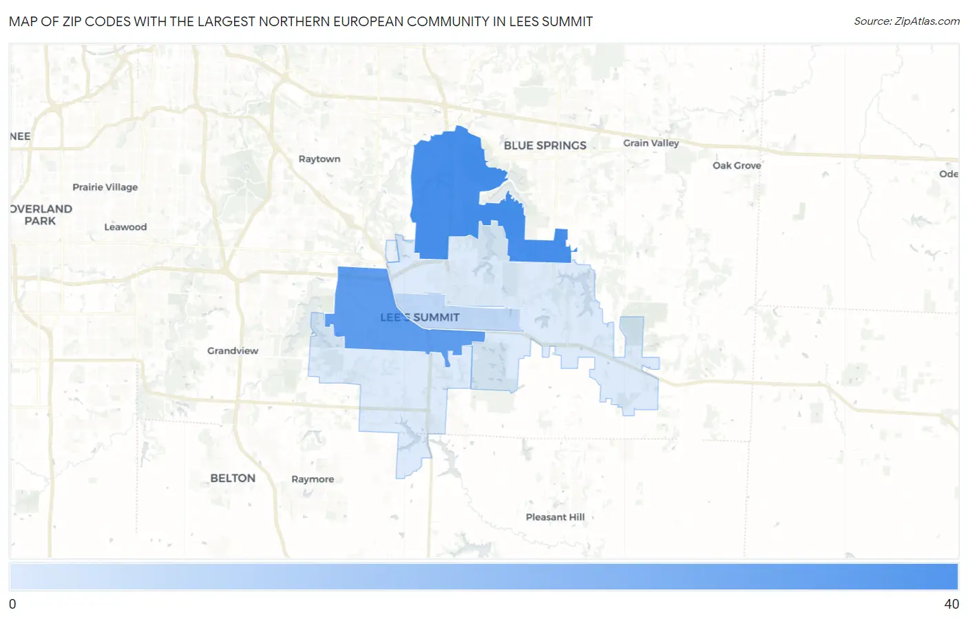 Zip Codes with the Largest Northern European Community in Lees Summit Map