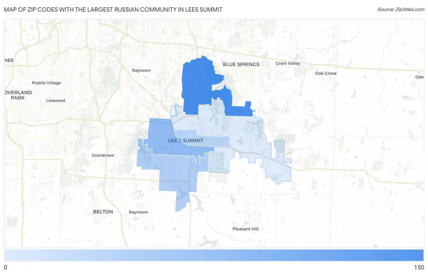 Zip Codes with the Largest Russian Community in Lees Summit Map