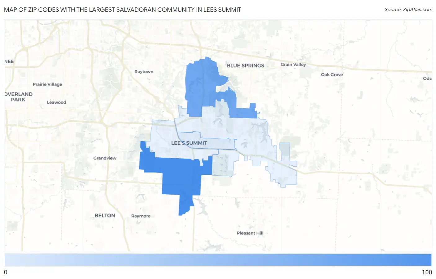 Zip Codes with the Largest Salvadoran Community in Lees Summit Map