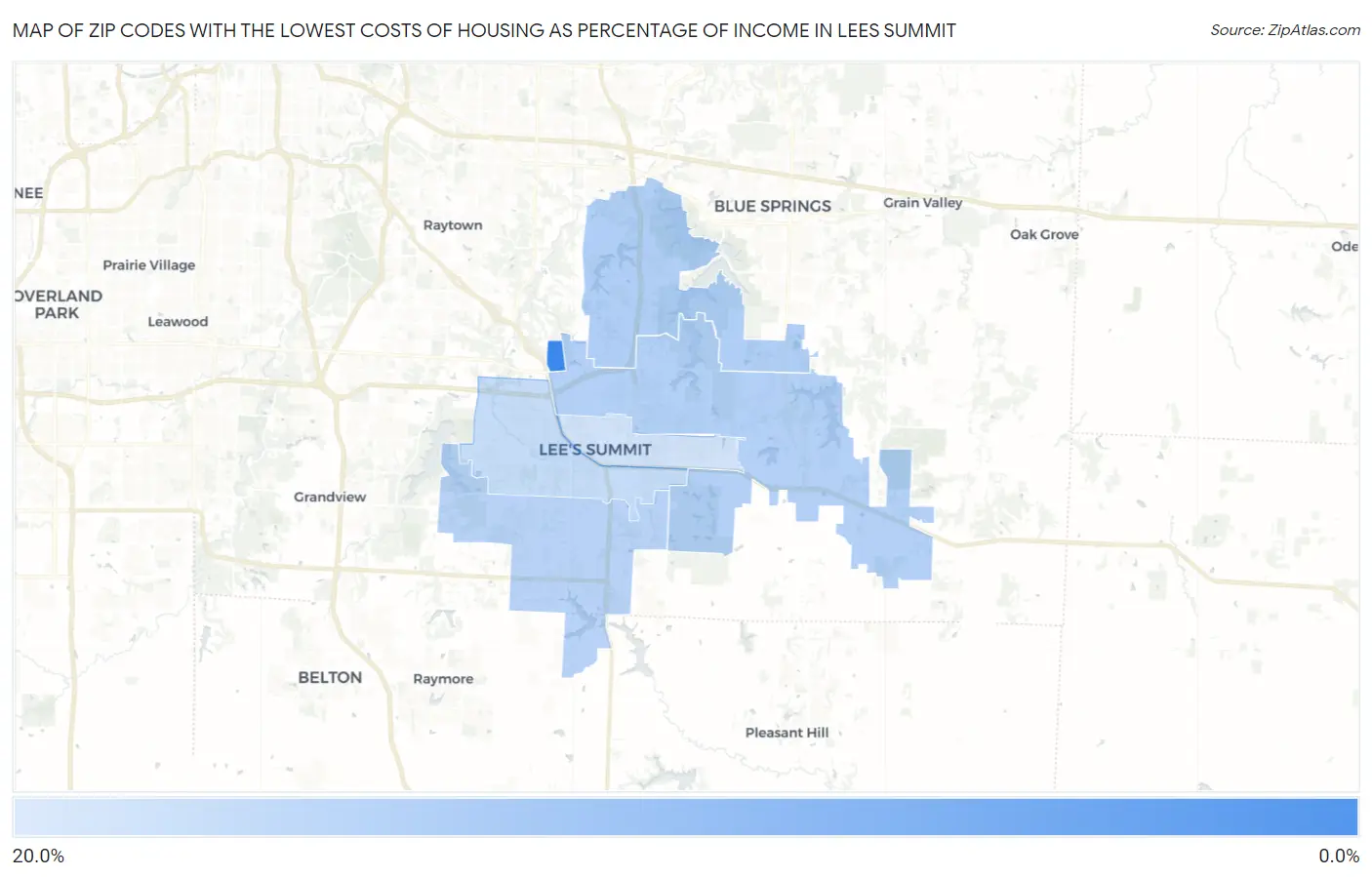 Zip Codes with the Lowest Costs of Housing as Percentage of Income in Lees Summit Map