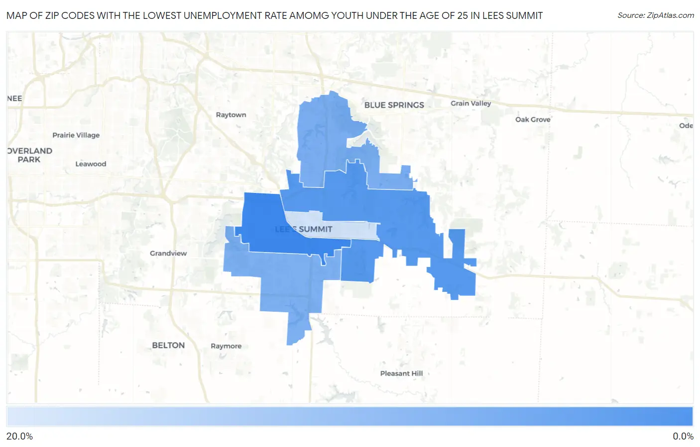 Zip Codes with the Lowest Unemployment Rate Amomg Youth Under the Age of 25 in Lees Summit Map