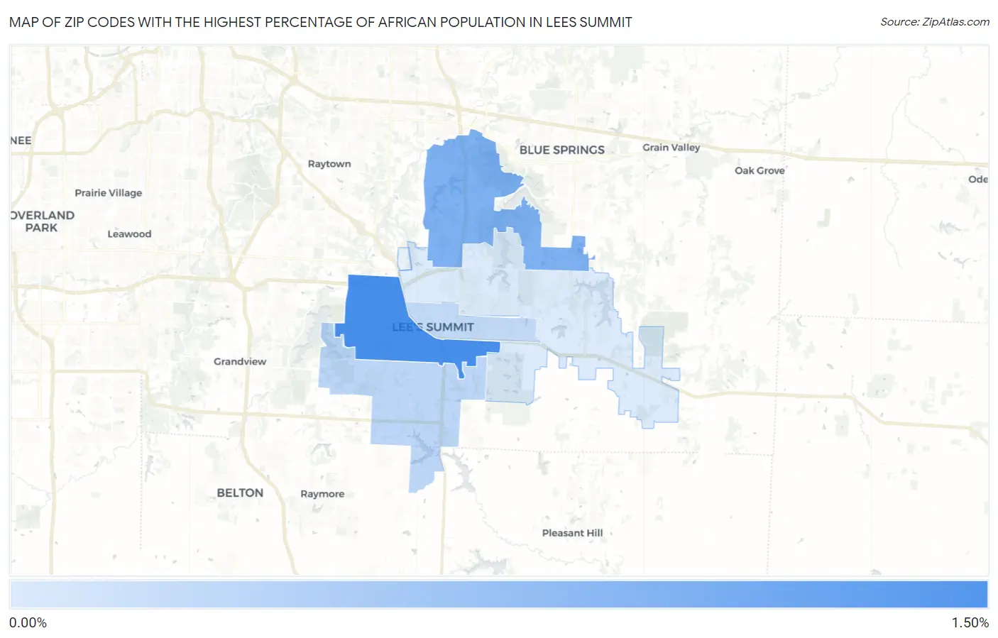 Zip Codes with the Highest Percentage of African Population in Lees Summit Map