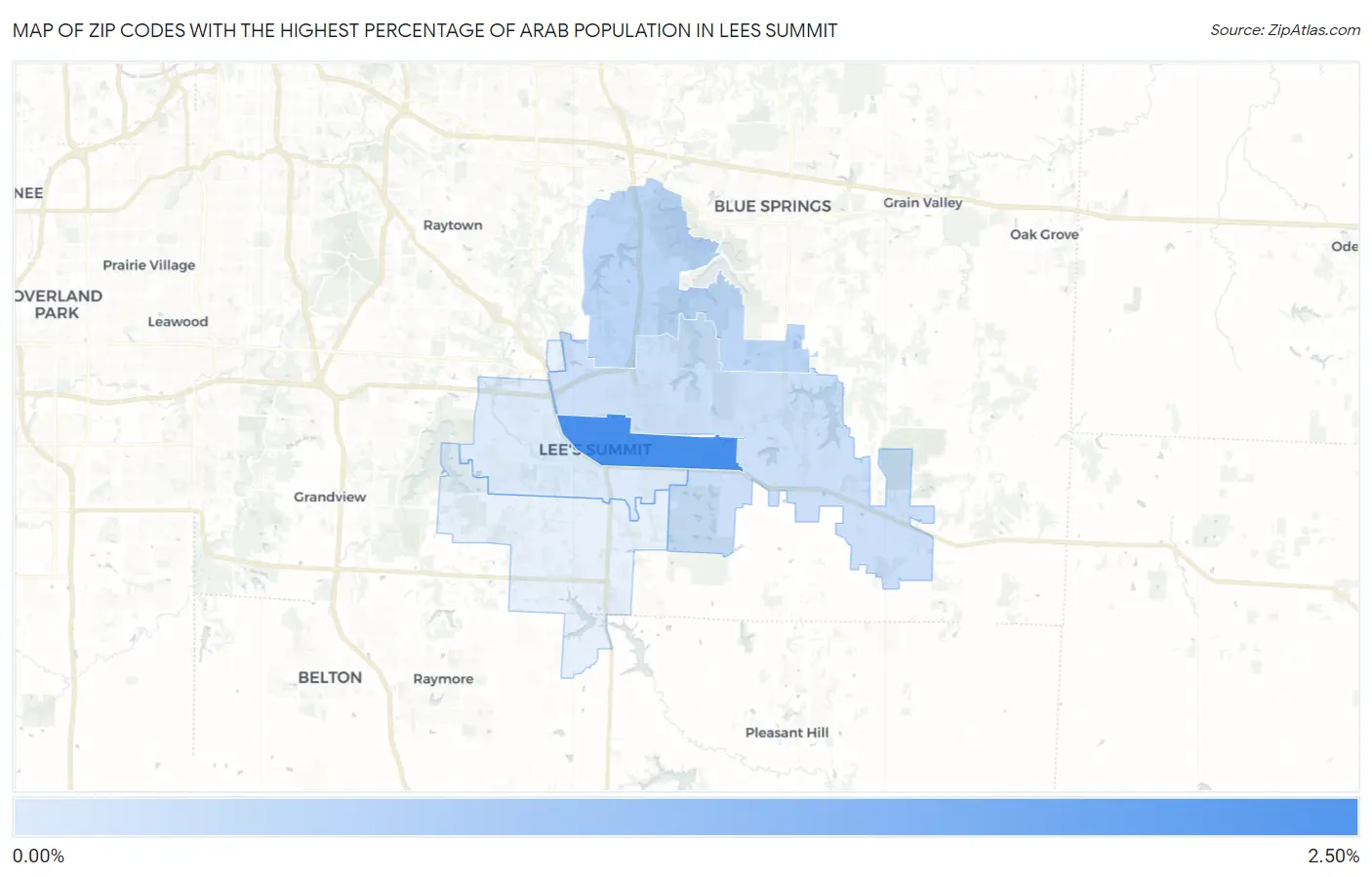 Zip Codes with the Highest Percentage of Arab Population in Lees Summit Map