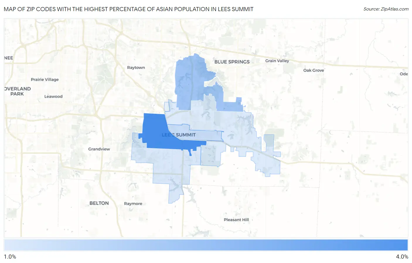 Zip Codes with the Highest Percentage of Asian Population in Lees Summit Map