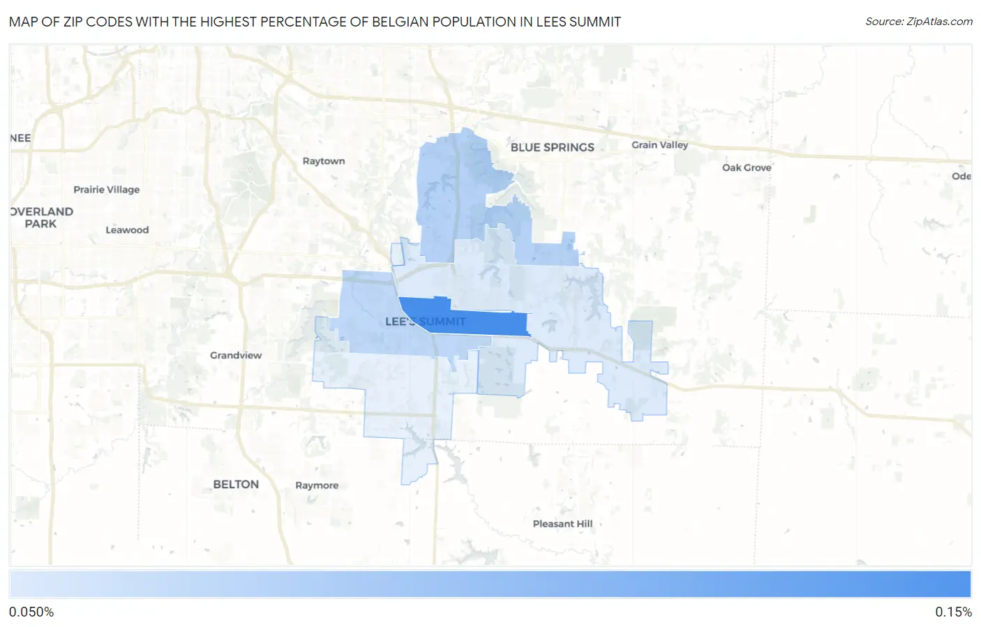 Zip Codes with the Highest Percentage of Belgian Population in Lees Summit Map