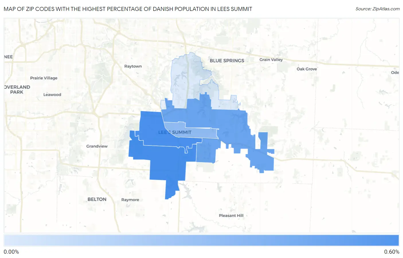 Zip Codes with the Highest Percentage of Danish Population in Lees Summit Map
