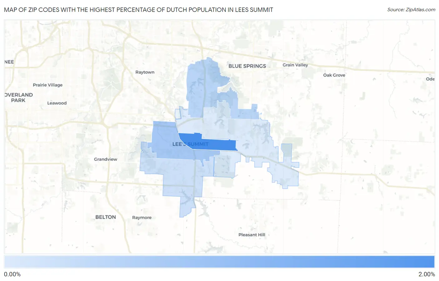 Zip Codes with the Highest Percentage of Dutch Population in Lees Summit Map