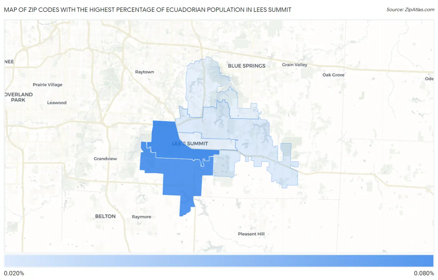 Zip Codes with the Highest Percentage of Ecuadorian Population in Lees Summit Map