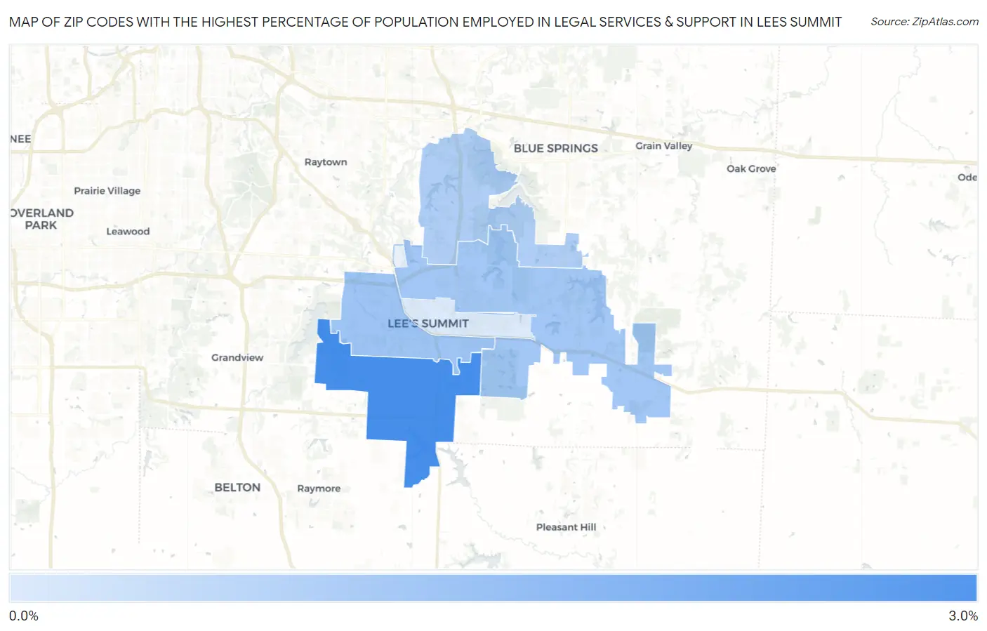 Zip Codes with the Highest Percentage of Population Employed in Legal Services & Support in Lees Summit Map