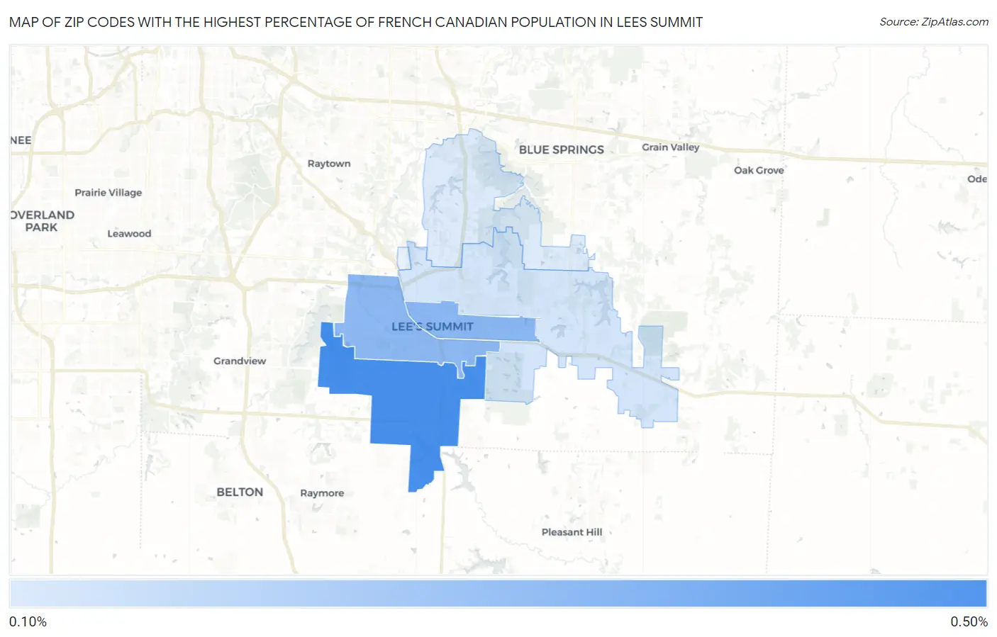 Zip Codes with the Highest Percentage of French Canadian Population in Lees Summit Map