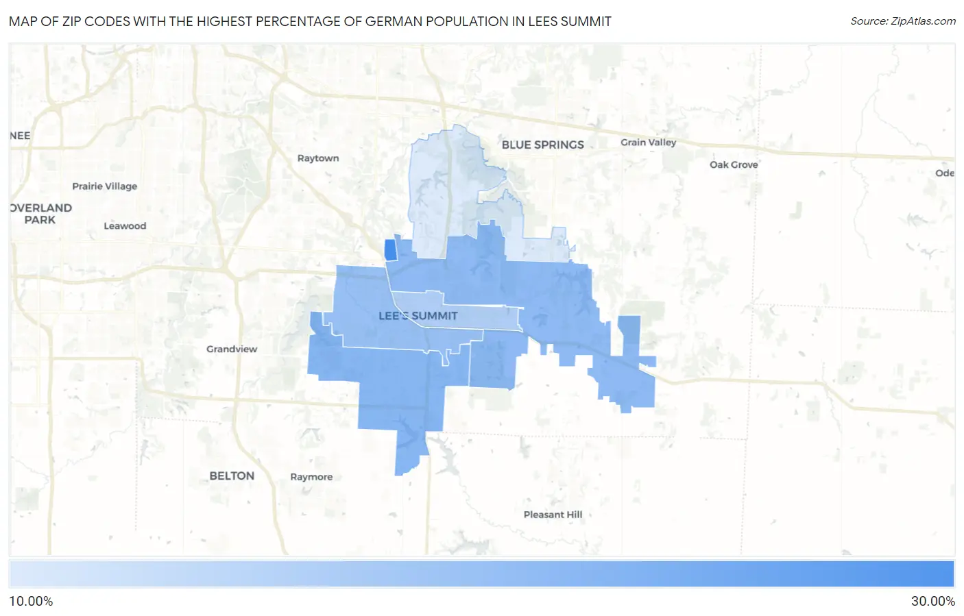 Zip Codes with the Highest Percentage of German Population in Lees Summit Map