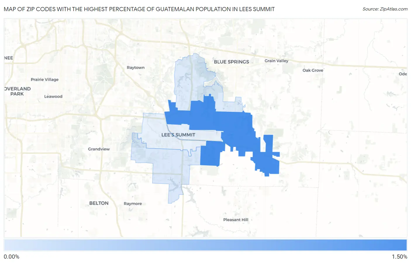 Zip Codes with the Highest Percentage of Guatemalan Population in Lees Summit Map