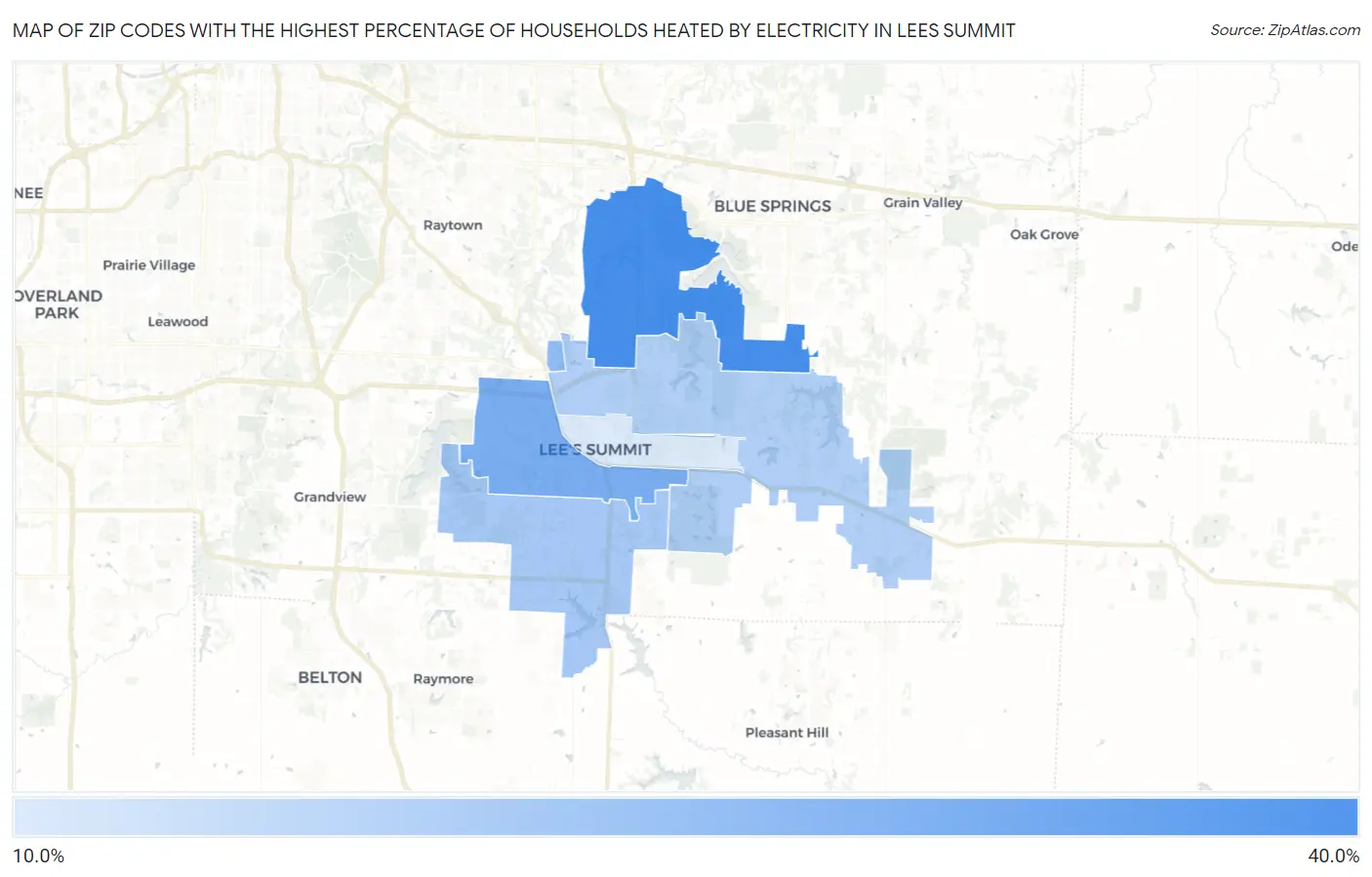 Zip Codes with the Highest Percentage of Households Heated by Electricity in Lees Summit Map