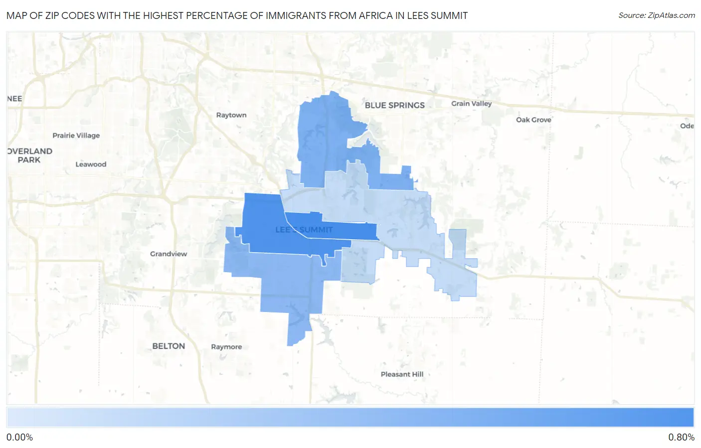 Zip Codes with the Highest Percentage of Immigrants from Africa in Lees Summit Map